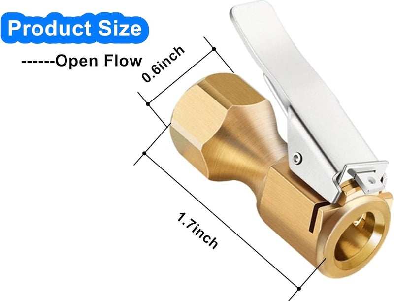 LDCRE Heavy Duty Brass Air Chuck, Open Flow Straight Tire Chuck with Lock-on Clip, 1/4" FNPT Tyre Chuck for Tire Inflator Pressure Gauge Air Pump Compressor Accessories (Brass, 2 Pack) - Image 2